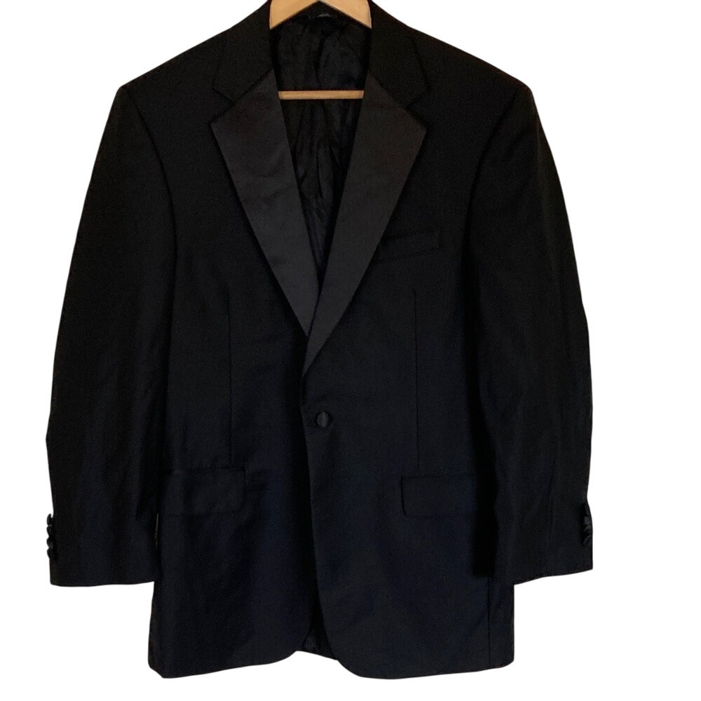 Jos A Bank Black Tuxedo‎ Blazer Jacket Formal 1-Btn Notch Lapel 40R